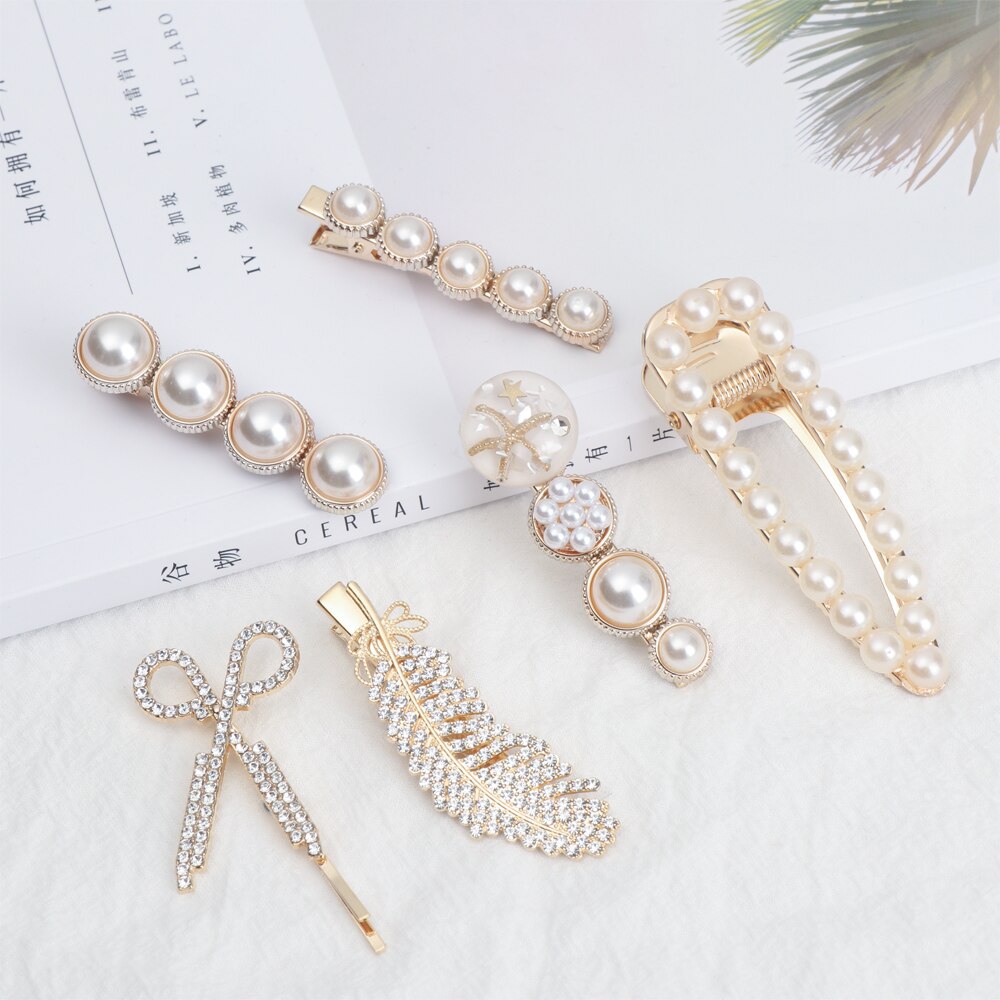 Neue Süße Perle Haar Clips einstellen Kristall Headwear Frauen Mädchen Feder Haarnadeln Barrettes Hairgrip Haar Zubehör