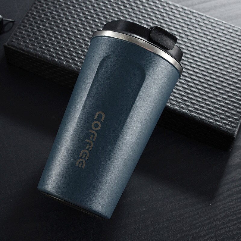 Kaffemuggar 380ml 510ml vakuum termosflaska dubbelväggig rostfritt stål isolerad vakuumkopp med lock resemuggar bpa gratis: Blå -380ml