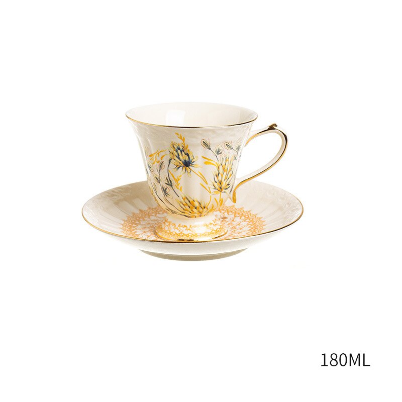 French Ceramic Coffee Cup and Saucers Sets Teapot Palace Tea Cups Hand Drawn Wheat Ears Porcelain Coffee Mugs Drinkware Tool: Cup and Saucer