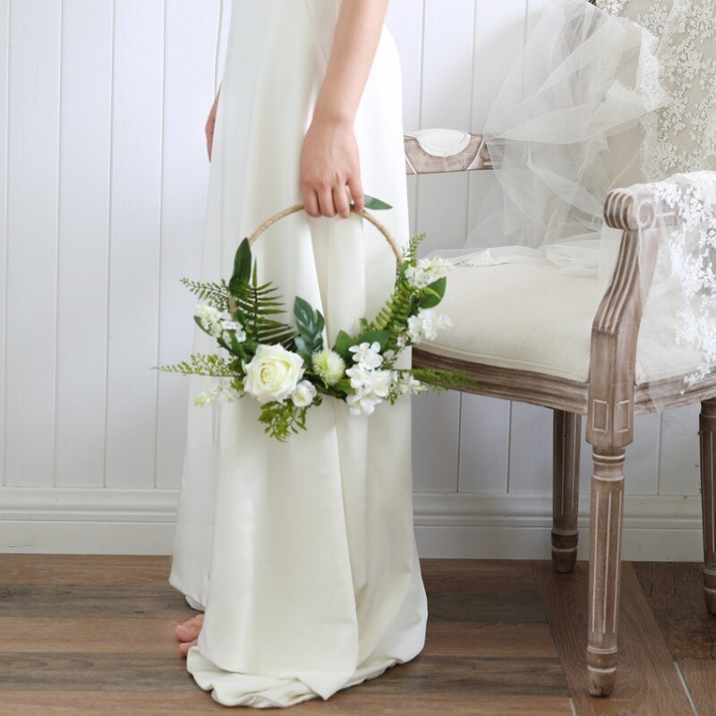 Jonnafe Round Green Artificial Floral Bridal Bridesmaid Bouquet Hand Tied Wedding Decoration Accessories