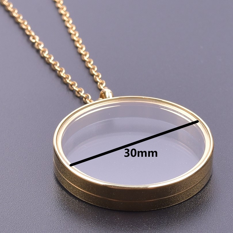 1Pc Stainless Steel Round Reliquary Coin Holder Locket Pendant Women Necklaces Glass Floating Ashes Relicario Collares Jewelry