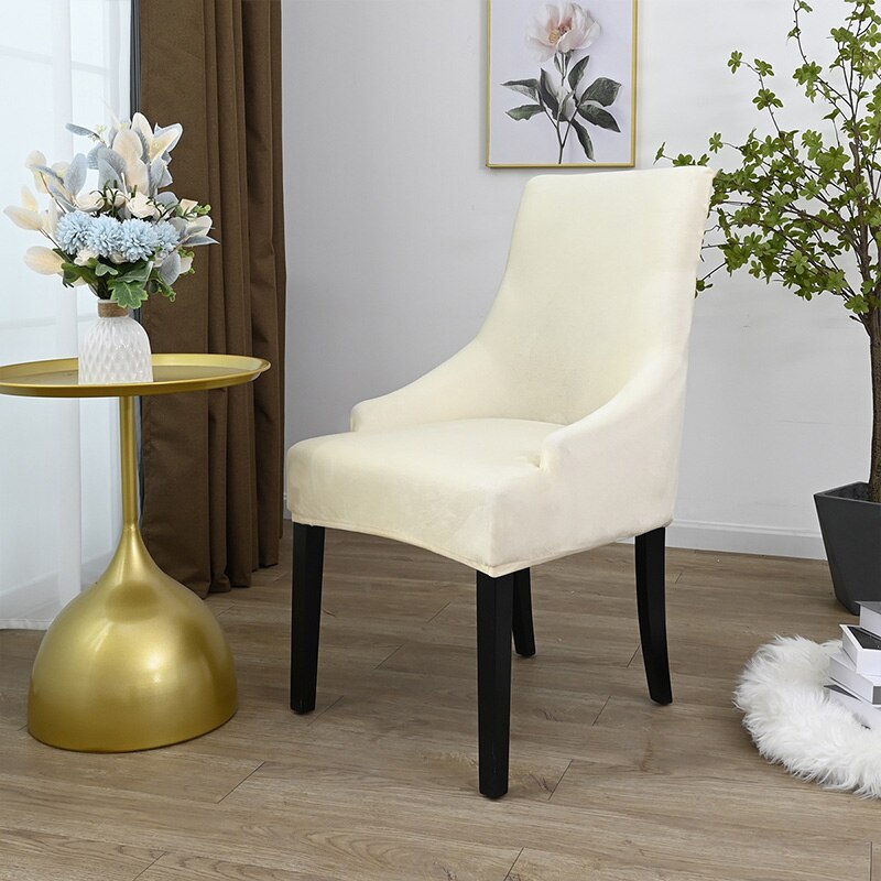 Aksamitna czernica pokrowiec na krzesło do jadalni salon Stretch Wingback krzesło narzuty elastyczny fotel z uszakami pokrywa do jadalni kuchnia: beige