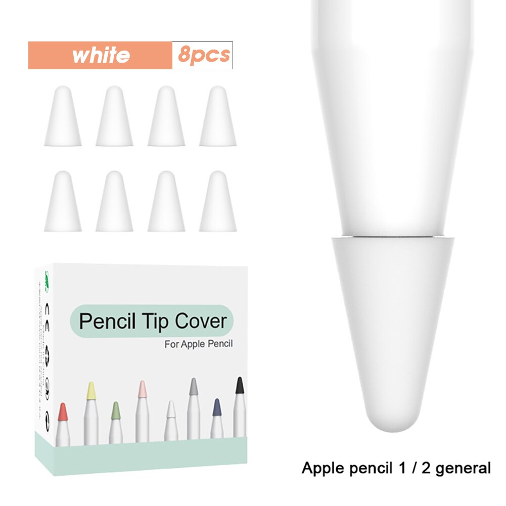 8pcs Silicone Replacement Tip Case Nib Protective Cover Skin for Apple Pencil 1st 2nd Touchscreen Stylus Pen Case: White