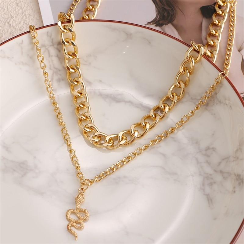 Ifmia Retro Multilayer Snake Hanger Collier Voor Vrouwen Trendy Goud Zilver Kleur Grote Dikke Ketting Kettingen Sieraden