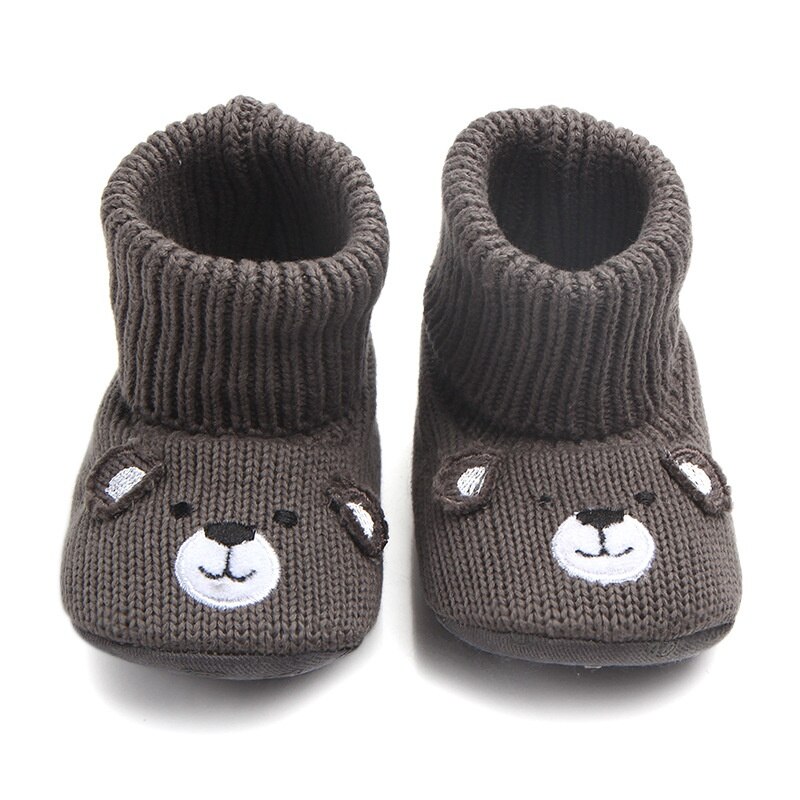 Baby Jongens Meisjes Winter Laarzen Leuke Cartoon Beer Kids Gebreide Super Warme Zachte Schoenen Booties: Donkergrijs / 1
