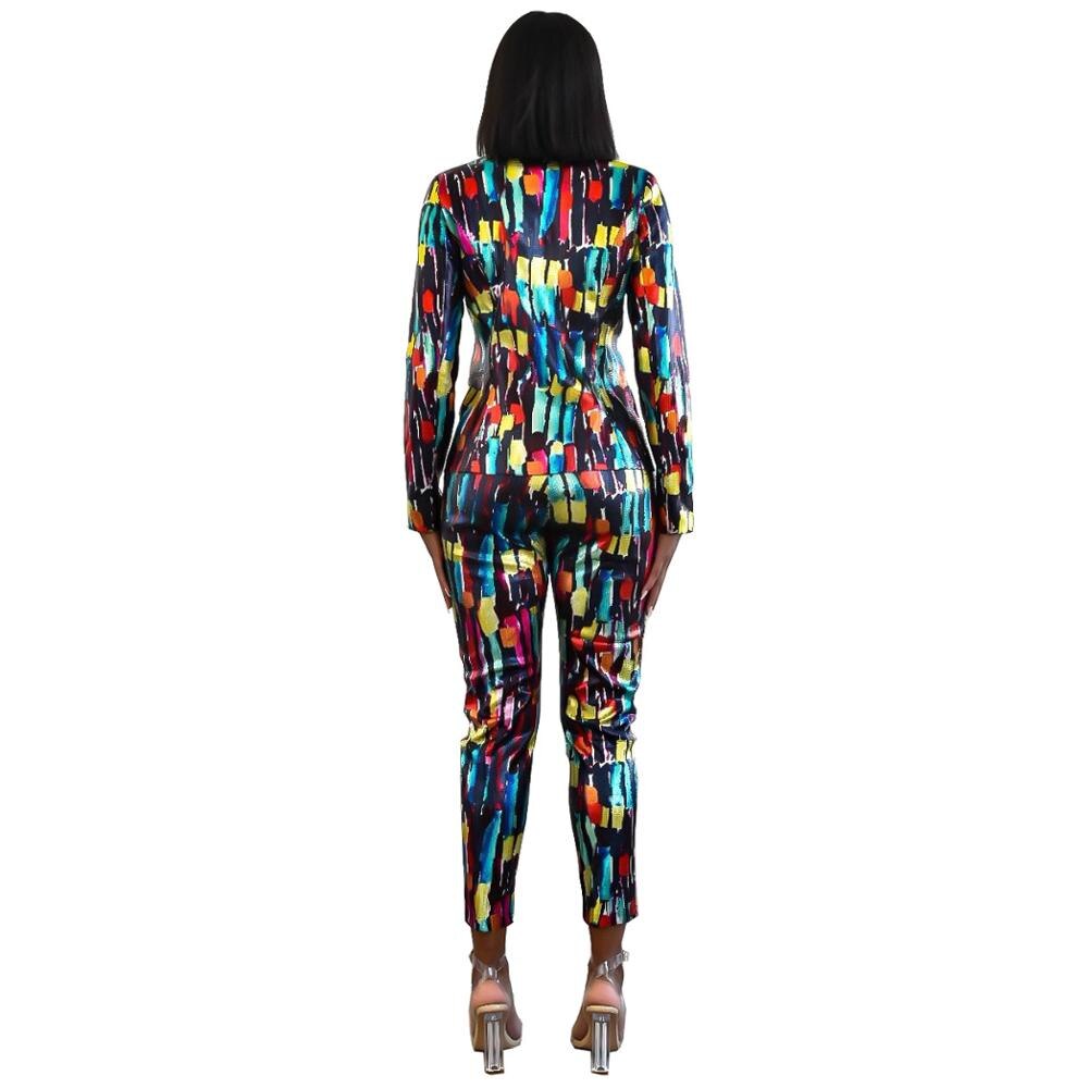Print Suit Women 2 Piece Set Colorful Print Suits for Women Single Button Women Suits Office Sets