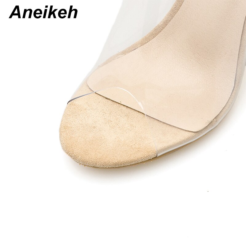 Aneikeh grande chaussure 41 42 PVC gelée sandales bout ouvert talons hauts femmes Transparent plexiglas pantoufles chaussures talon clair sandales