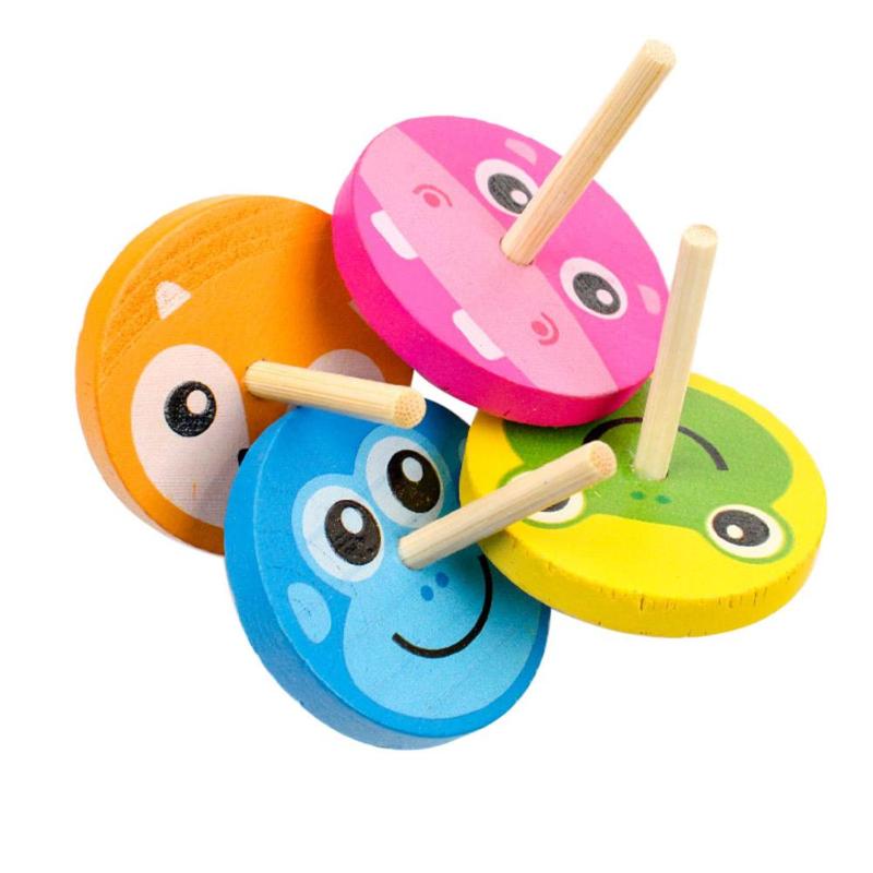 Mini Wooden Spinning Top Toys for Kids Colorful Wooden Funny Clown Gyro Classic Burst Gyroscope Spinning Toy