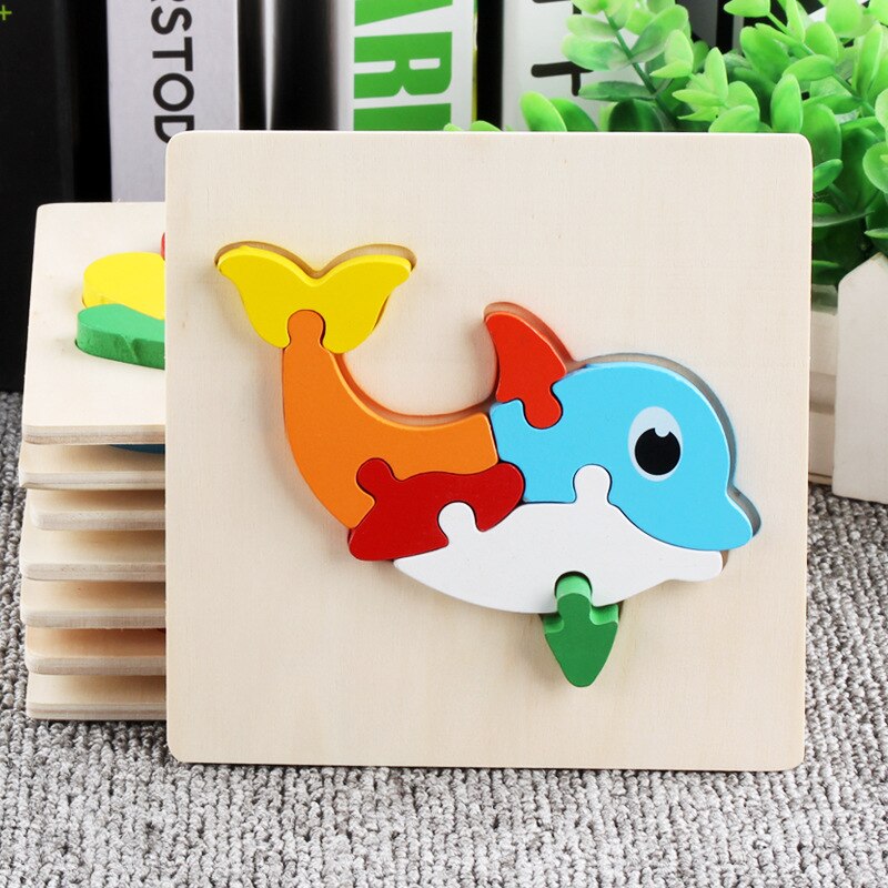 Children's wooden 3D cartoon animal three-dimensional puzzle baby early education small jigsaw puzzle toy: dolphin