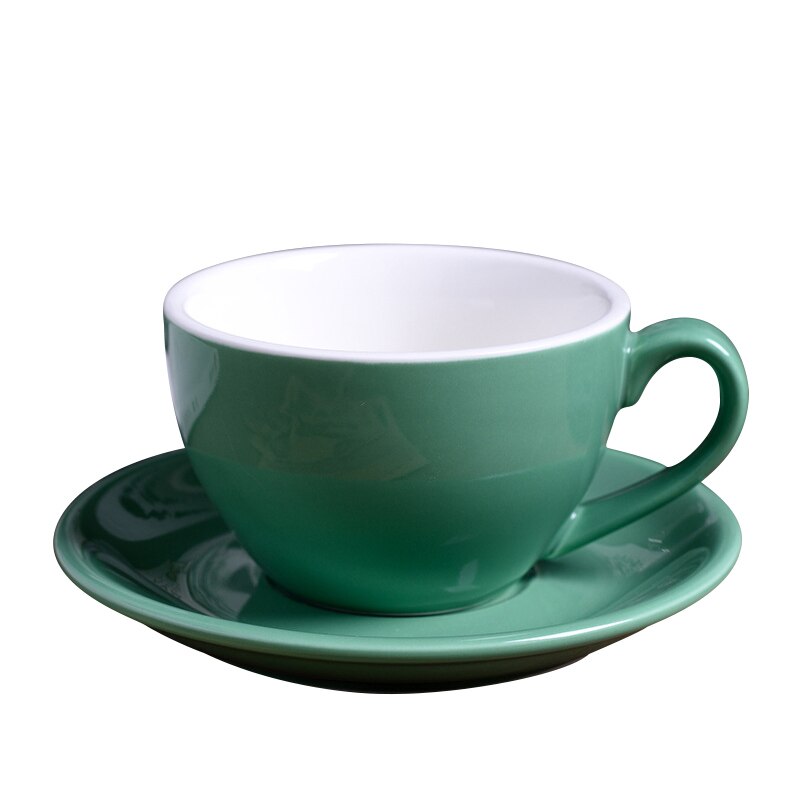 220ml keramiske kaffekopper kaffekoppsett europeisk stil cappuccinokopper for latte mokka te kaffekopp med tallerken: Grønn