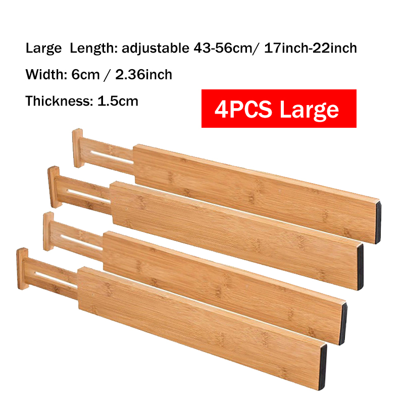 2/4PCS Bamboo Drawer Dividers Bedroom Kitchen Drawer Storage Adjustable Expandable Drawer Dividers for Cupboard Cabinet Wardrobe: 4pcs Large