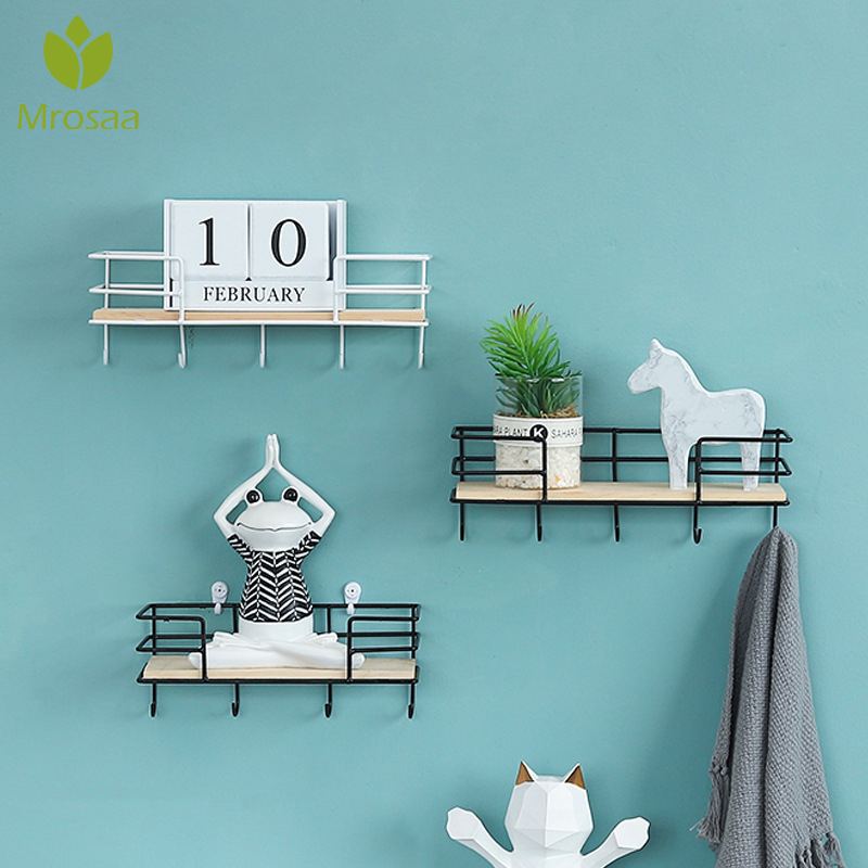 Estante de pared de Metal con ganchos estante de pared para almacenar en madera estante de almacenamiento artesanal de hierro soporte de decoración de pared estantes de pared decorativos