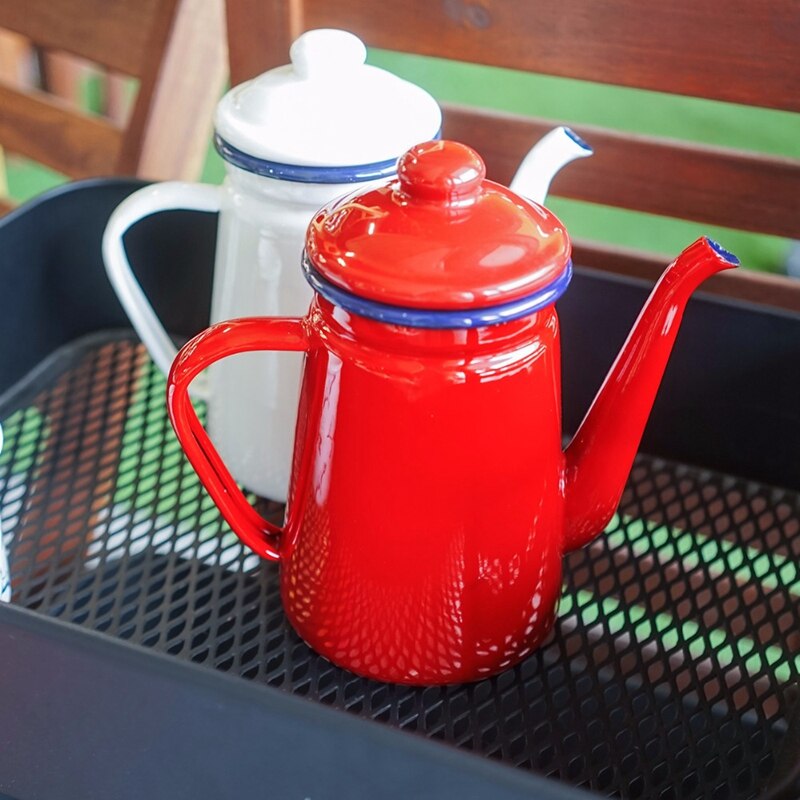 1.1L Enamel Coffee Pot Hand Tea Kettle Induction Cooker Gas Stove Universal Red