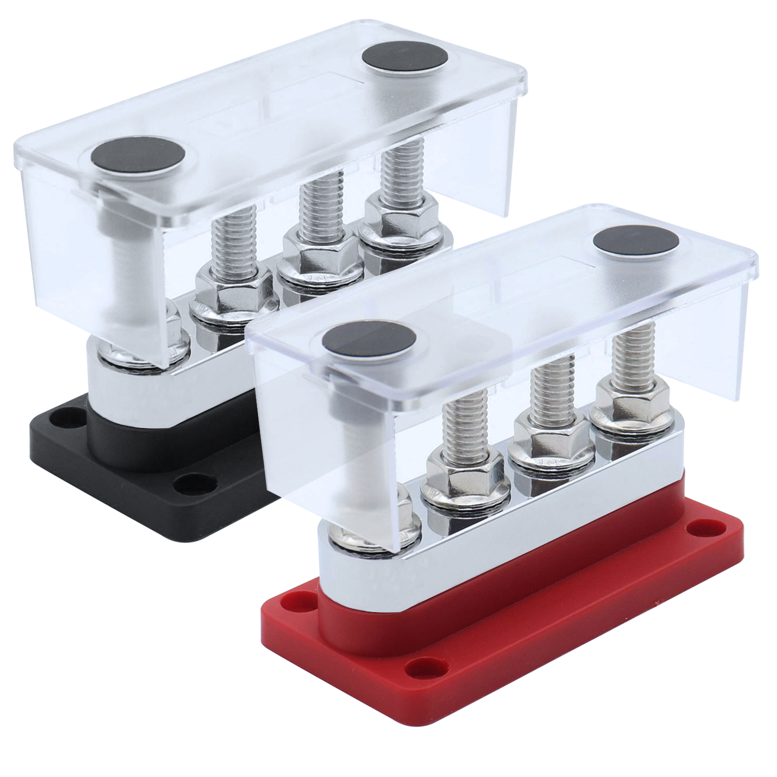 600A BusBar Heavy Duty Copper Power Distribution Block 4XM10(3/8") Terminals Studs with Cover Battery Bus Bar for Car RV Truck: Dark Grey