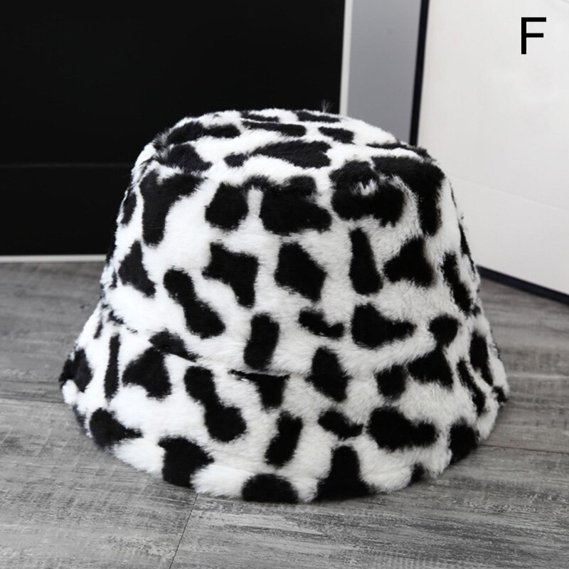 Korea kvinder efterår vinter vintage leopard plys bucket cap faux fur plys sød dejlig fisker hat varm kasket dame: F