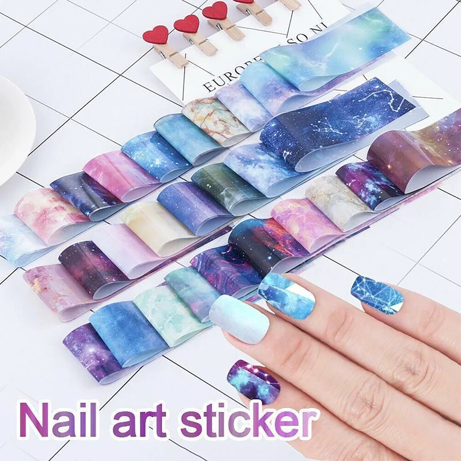 10 Stks/set Galaxy Nail Art Sticker Nail Holografische Sterrenhemel Mix Transfer Folie Nagels Decal Voor Nail Art Decor Manicure # P30