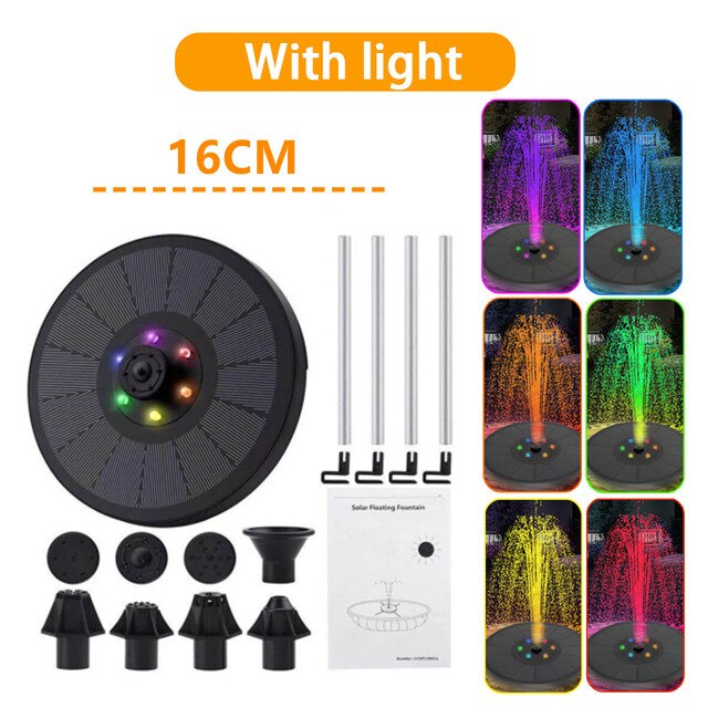 Mini Solar Water Fountain Pool Pond Waterfall Fountain Garden Decoration Outdoor Bird Bath Solar Powered Fountain Floating Water: 16cm With Light
