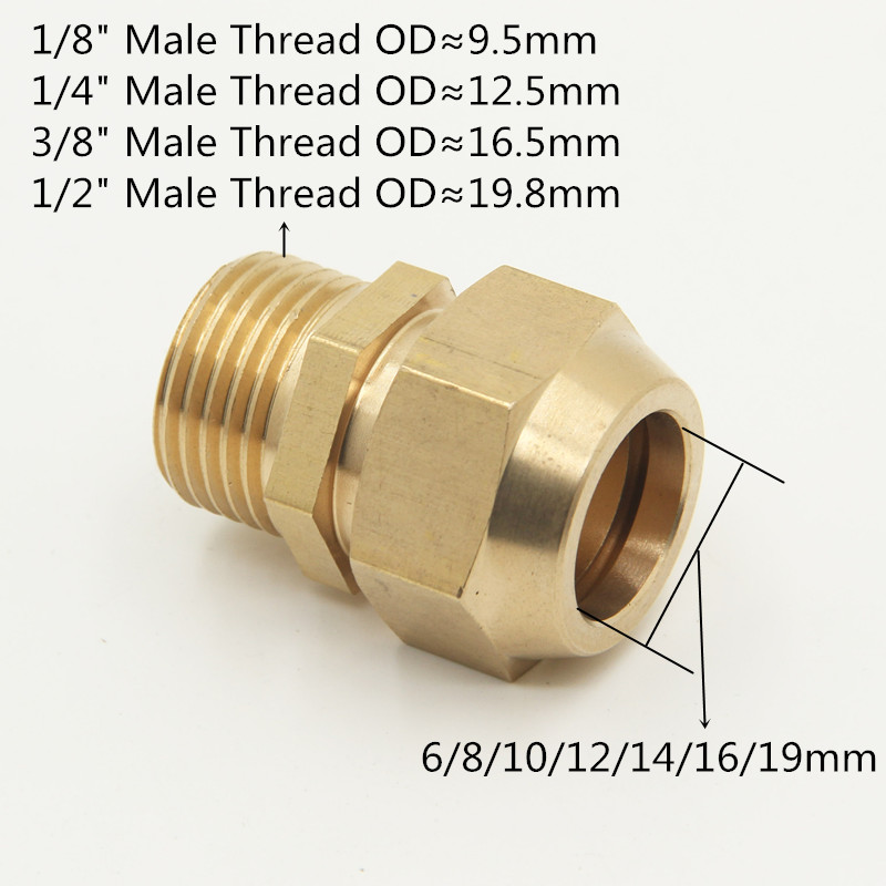 copper Flaring directly connect 1/8" 1/4" 3/8" 1/4" Male Thread brass fitting copper expansion estuary flared Adapter Connector