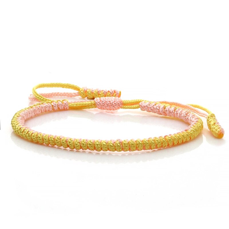 Original Multi couleur Bracelet tibétain bouddhiste chanceux à la main noeuds corde réglable Bracelets porte-bonheur & Bracelet pour femmes hommes bijoux: light yellow-pink