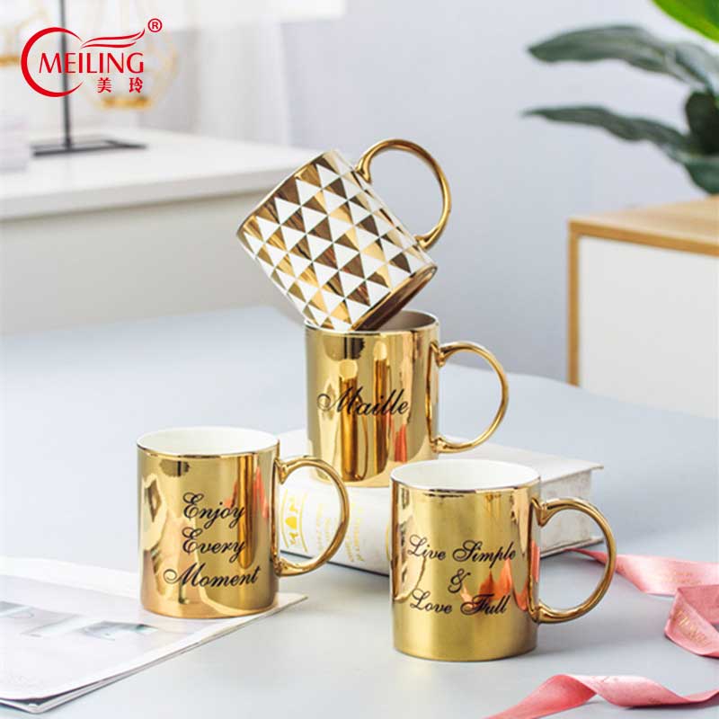 Luxus Gold Überzogene Keramik Porzellan Buchstaben Trinken Kaffee Tee Becher sammeln Kreative Reise Tasse Becher Heimat Dekor Nizza