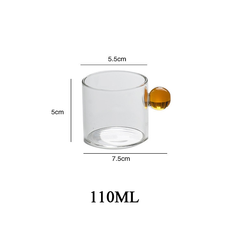 2-6PCS 110ml Espresso Cups Small Cups Home Glass Ball Handle Coffee Cup Tea Water Cup Saucer Steak Juice Bucket Table Decor