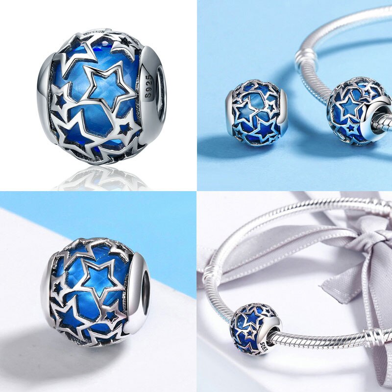 4 farbe 100% 925 Sterling Silber Klar CZ, blendend Lila Stern Reize Perle passen Charme Armbänder Sterling Silber Schmuck Machen