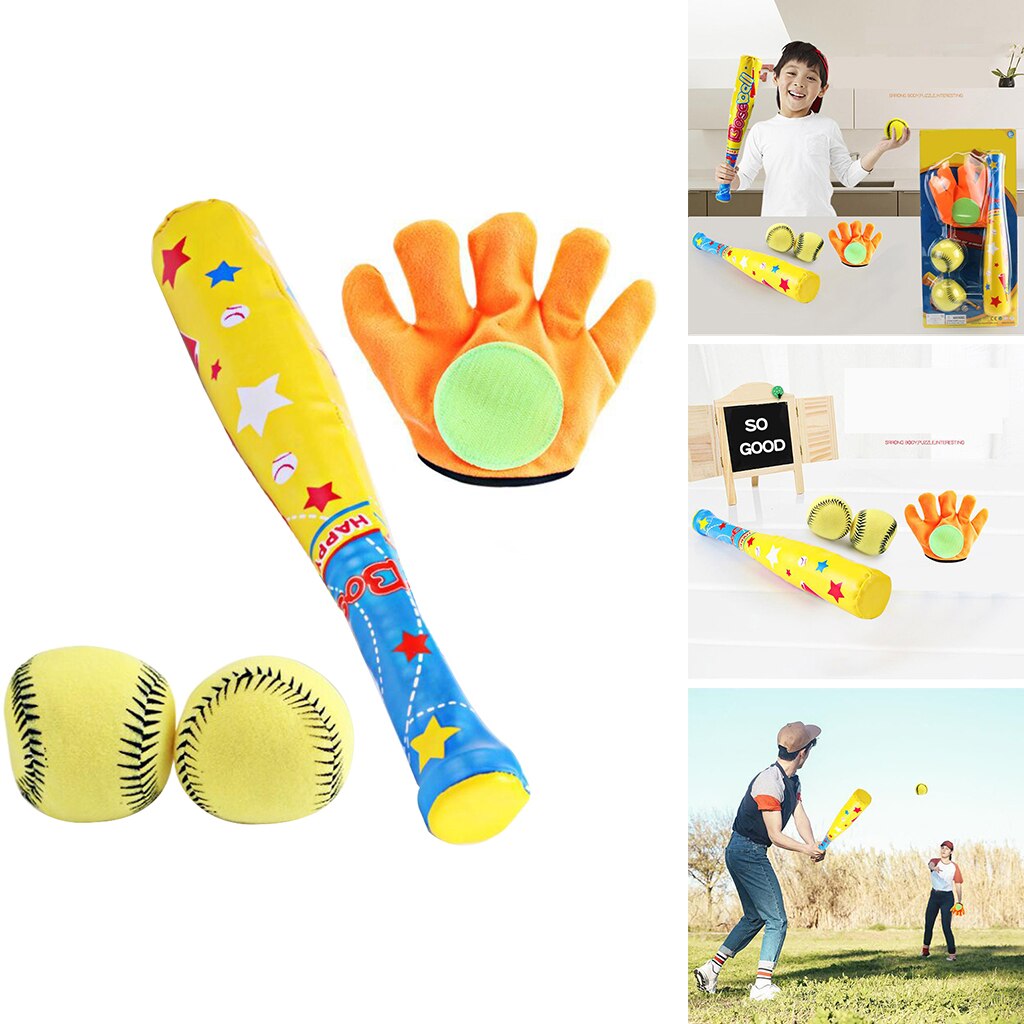 Mini-baseballset aus weichem schaumstoff, bestehend aus 2 bällen , 1 schläger und 1 handschuh für kleinkinder