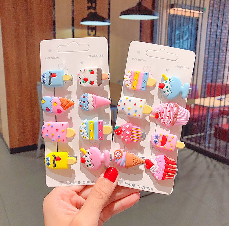 10 pçs/set novas meninas bonito dos desenhos animados sorvete frutas grampos de cabelo crianças doce barrettes grampos de cabelo bandana moda acessórios para o cabelo