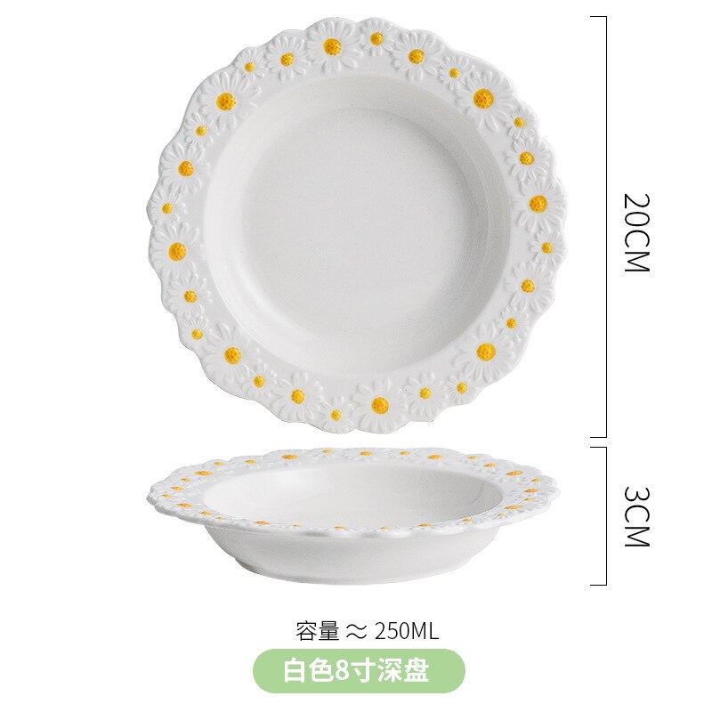 Ceramic Tableware Dishes And Plates Sets Small Daisy Underglaze Home Dinner Food Salad Bowl Western Cup Dessert Steak Tray Plate: B1 8inch deep plate