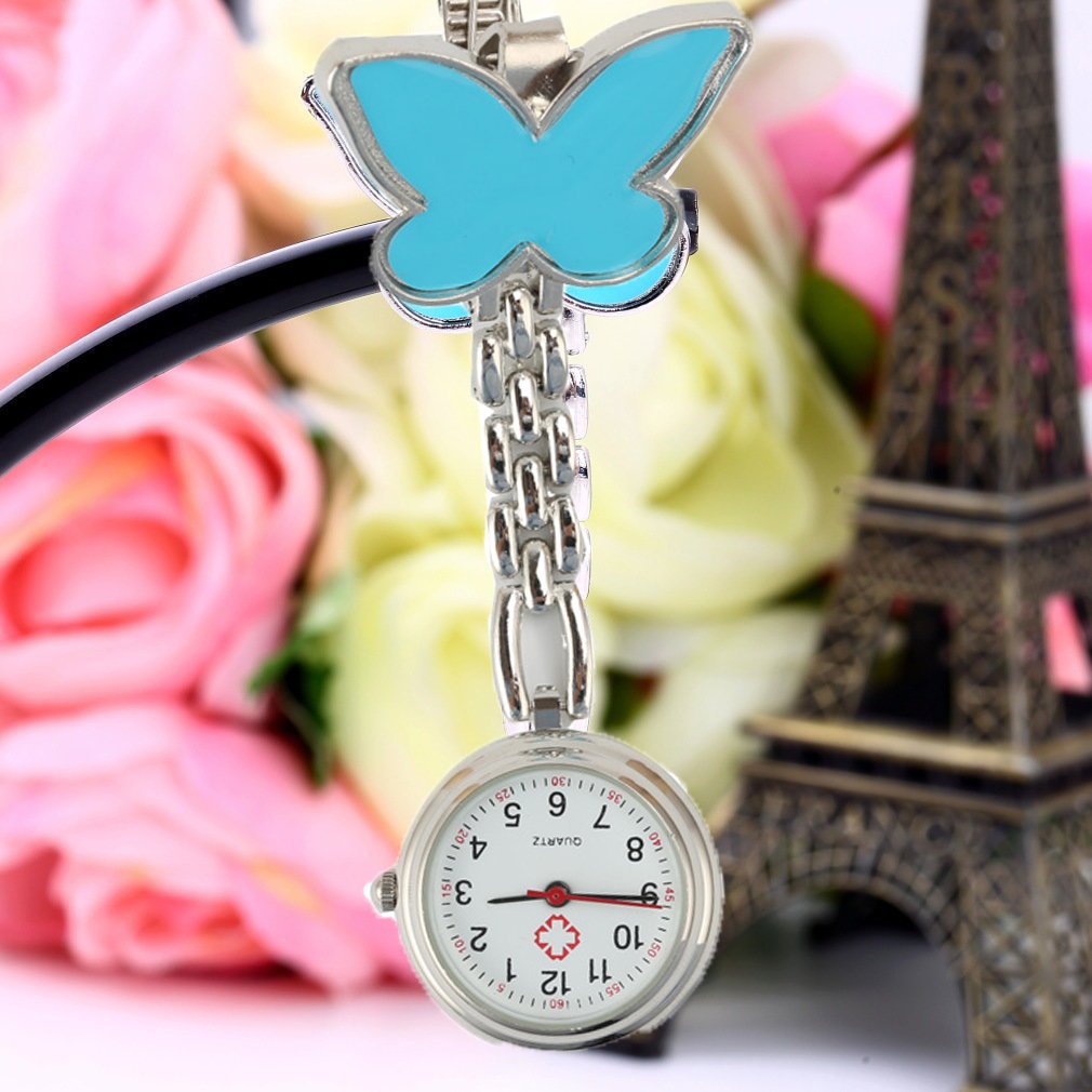 Antique Stainless Steel Nurse Clock On A Chain Pocket Watch Silver Brooch Quartz Analog Pendant Watch