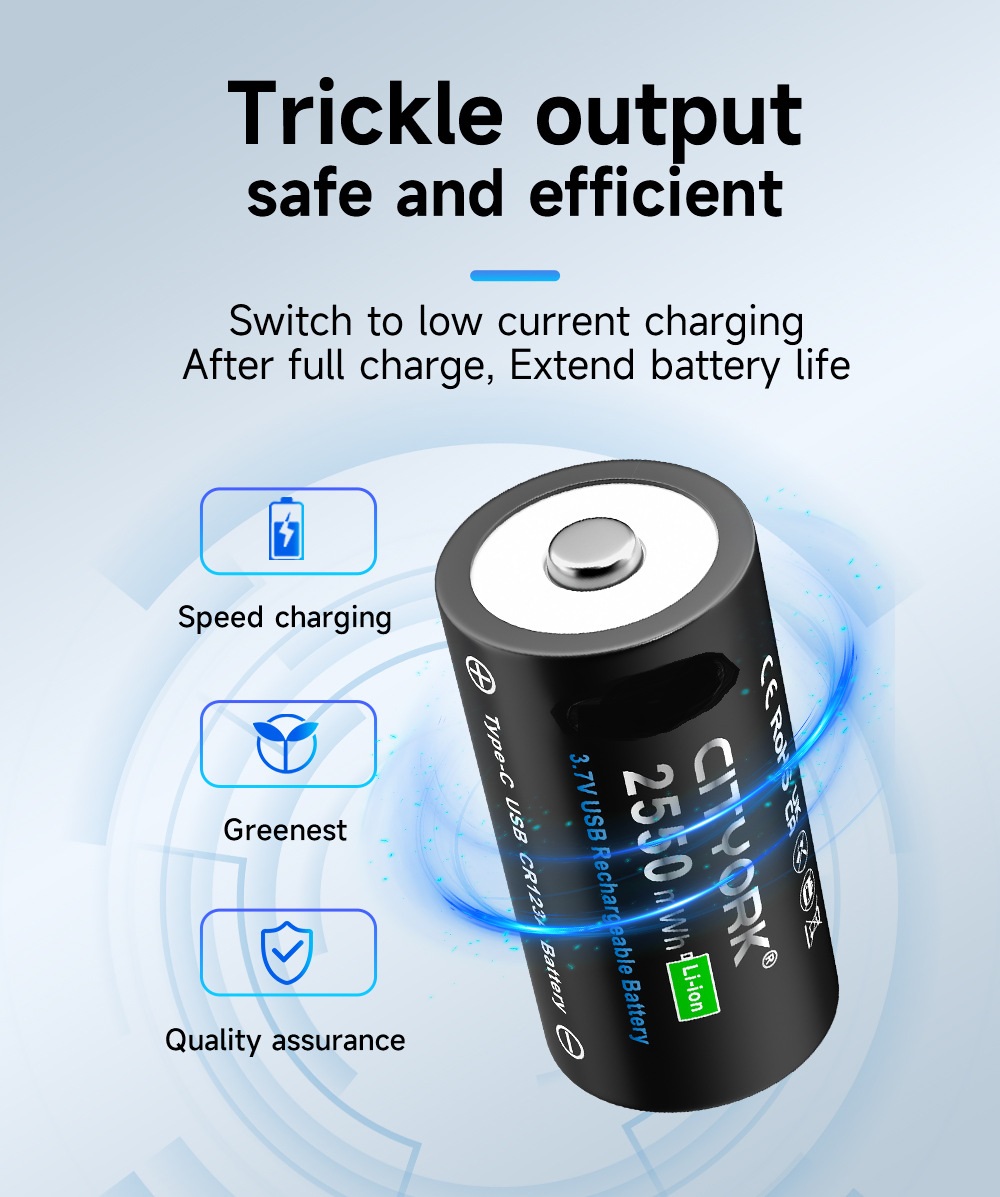 3.7V 16340 16350 Rechargeable Battery USB Rechargeable RCR123 CR123 CR123A Btteries For LED Flashlight With USB Cable