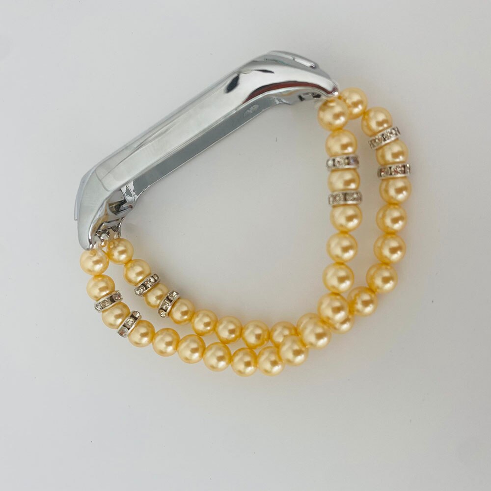 Pulsera de chica para Xiaomi Mi Band 6, pulsera elástica para Mi Band 3/4/5, joyería, pulsera con perlas: Mi Band 6 / B Gold