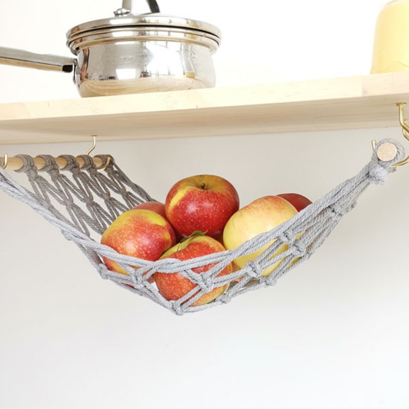 Hamaca de macramé para frutas y verduras, soporte de red con ganchos, cesta colgante para cocina, patatas, cebolla, 3XUF