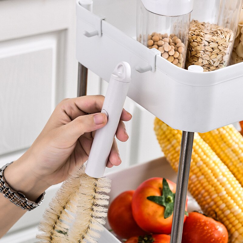 Movable Kitchen With Wheels, Side Refrigerator, Floor-To-Ceiling Slot Trolley With Hook Storage Rack, Slot Rack