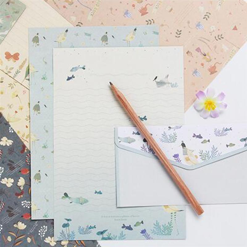 Sobres con estampado de flores y papel de letras, Kit de sobres de papelería para escritura encantadora, 5 Juegos/45 Uds., colores variados