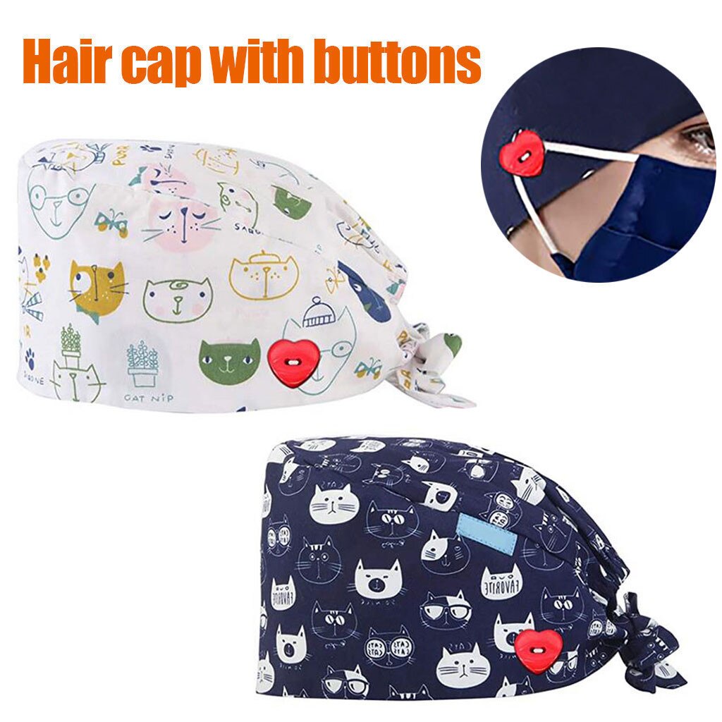 Gorros quirúrgicos médicos con estampado de gato, gorro de cirugía, gorro de clínica de dentista, sombreros de salón de belleza para médicos y mascotas de Hospital