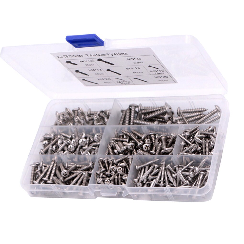 410Pcs Diepe Draad Pan Hoofd Schroef Combinatie Miniatuur Rvs Ronde Kop Kruis Zelftappende Schroef Huishoudelijke Hardware