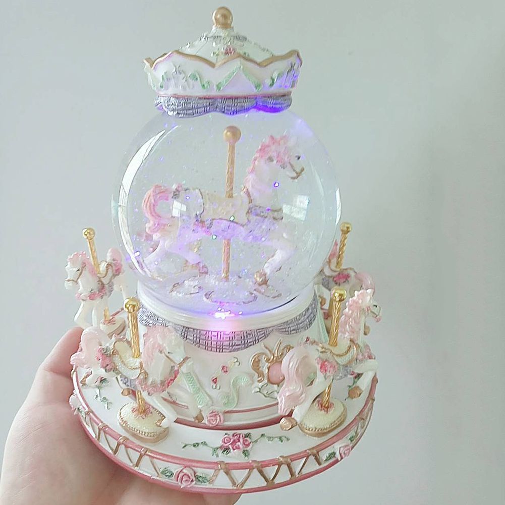 Rotate Music Box, Luxury Carousel Glass Ball Doll Miniature Dollhouse Toy with Castle in the Sky Tune Perfect for Birthday