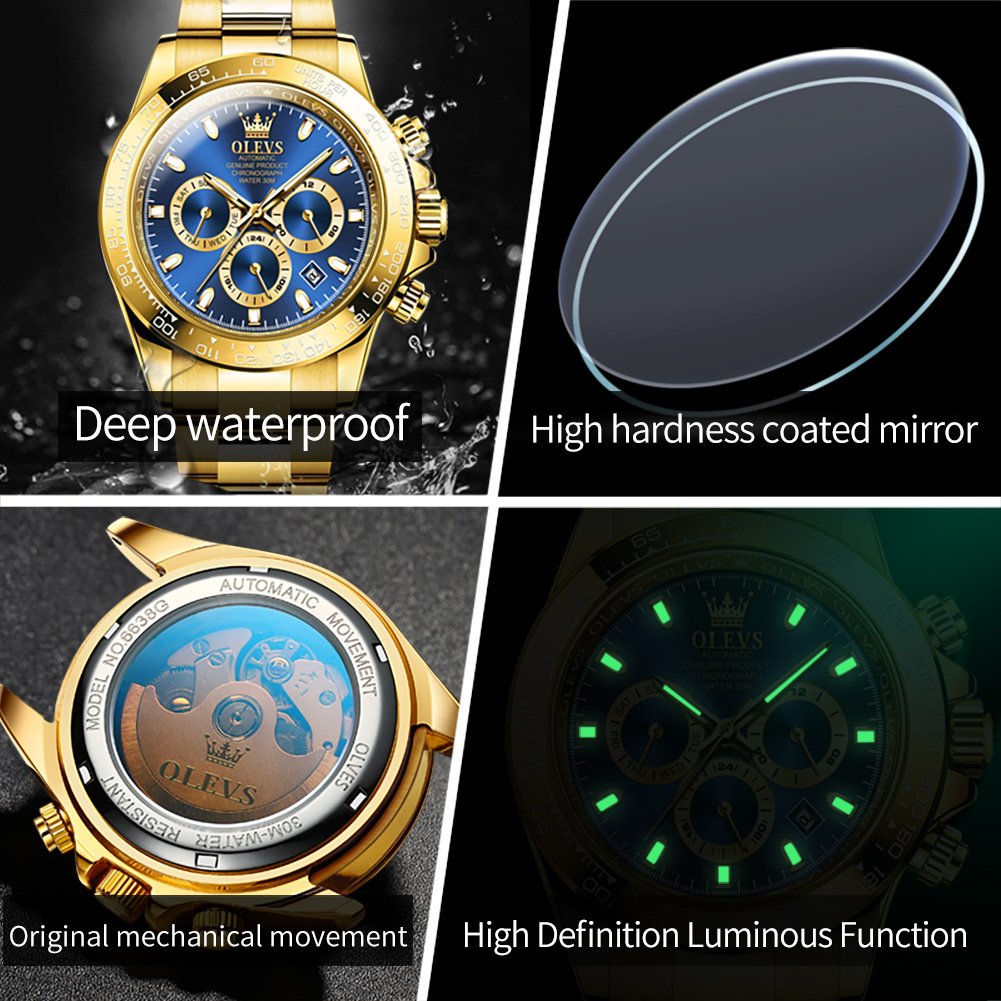 OLEVS 6638 TOP automatisch mechanisch horloge voor heren Multifunctionele chronograaf datum waterdicht luxe origineel horloge heren