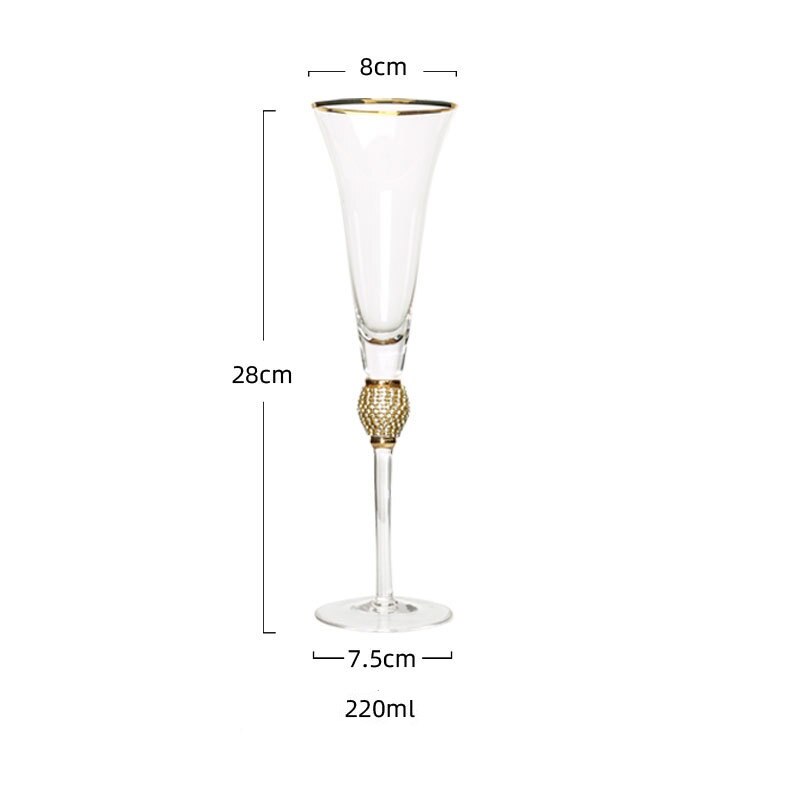 Transparent Gold Rimmed Glass Set with Diamonds Goblet Red Wine Cocktail Champagne Whiskey Grape Wine Drink Glass Cup: Champagne glass
