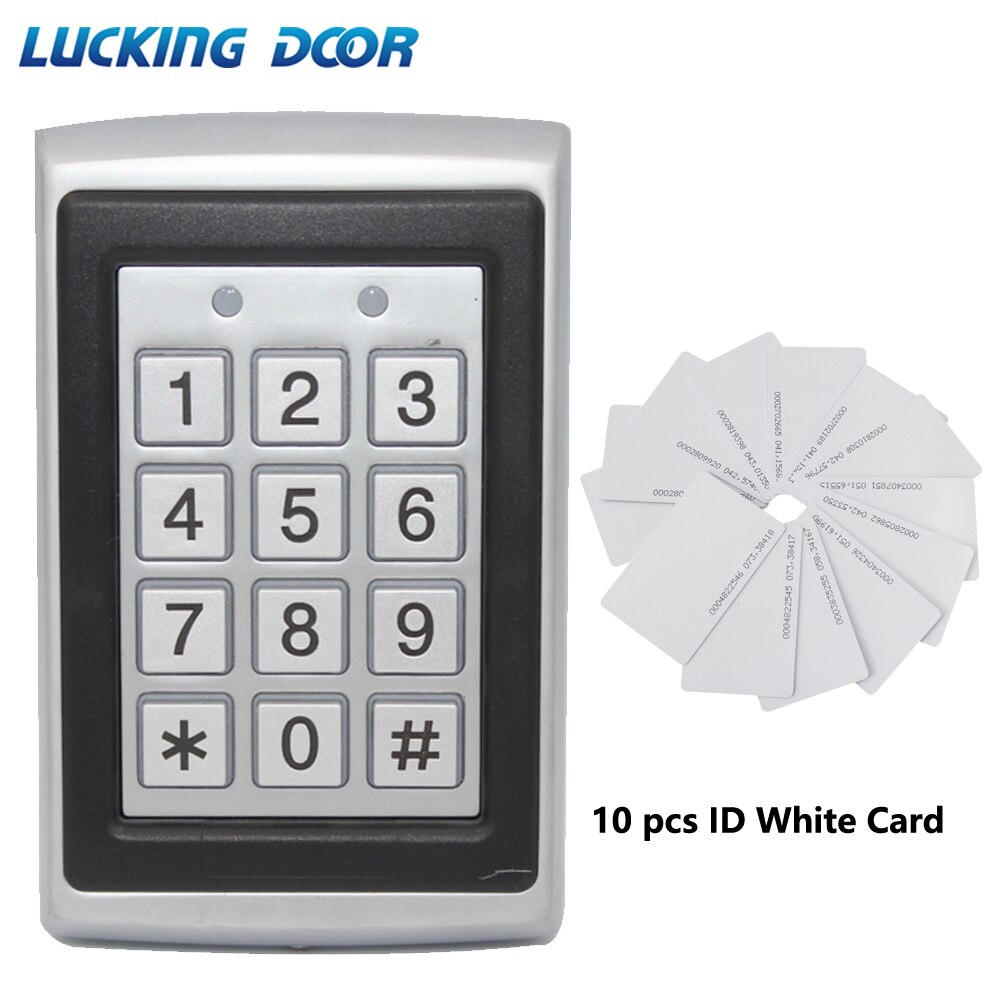 Metal RFID Access Control EM ID Card Reader Keypad 2000 Users 125KHz Door Opener KeyBoard Key Fobs With Wiegand 26 Output: AC and 10 card