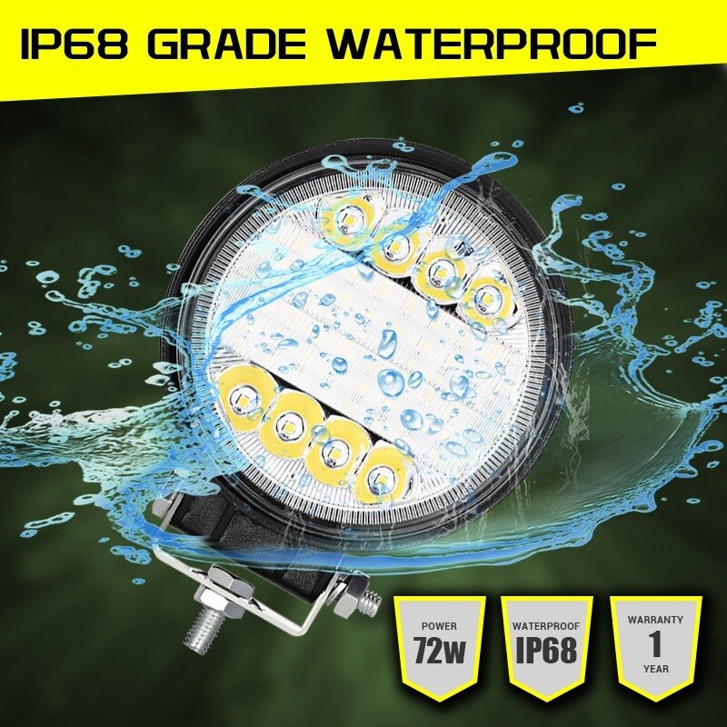 Car LED Work Lights Bar Off Road 72W Light Beam 4.4inch Combo Additional Fog Light for SUV ATV Boat Tractor Working Light ramp