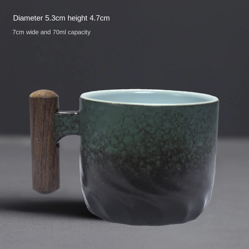 Taza de café exquisita hecha a mano creativa, taza de café Vintage con mango de madera, tazas, tazas, vasos, cocina, comedor, Bar, hogar: green