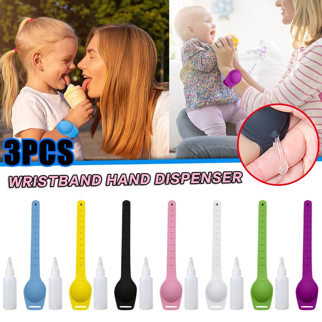 Bracelet Silicone, désinfectant pour les mains, désinfectant, pour les mains, sous-emballage, emballage, bracelets, distributeurs pour les mains portables, 3 bouteilles