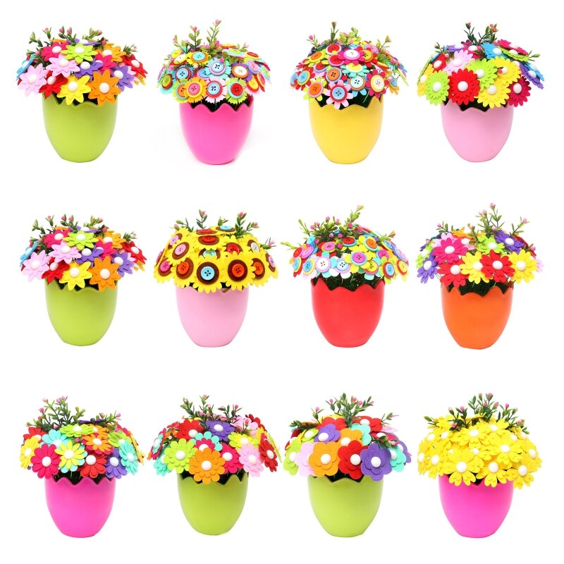 DIY Button Bouquet Crafting Material Flower Making Kits for Toddler Kids 4 5 6 7 All in One Craft Supply Classroom Props: Default Title