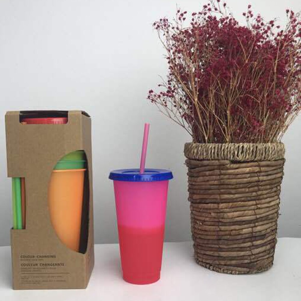 5 sztuk 700ml zmiana koloru wielokrotnego użytku zimne kubki plastikowe mrożony kubek zimny napój kawy sok kubki podróżne ze słomką