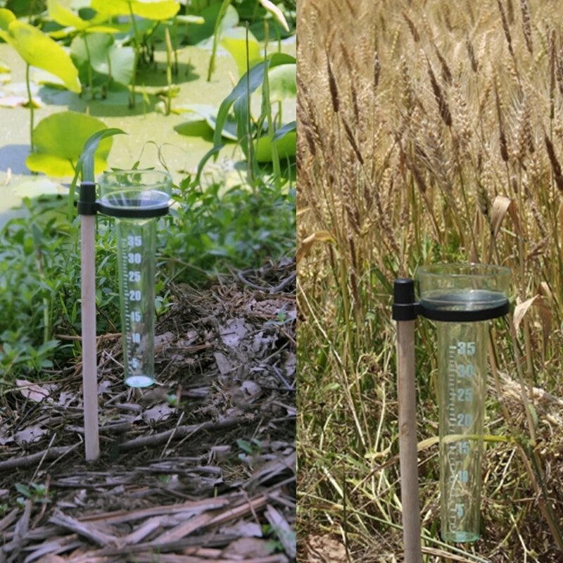 2pcs Plastic Rain Gauge with Wooden Stick Up to 36cm Measurement Tool for Garden Water Ground Drops Ship GHS99