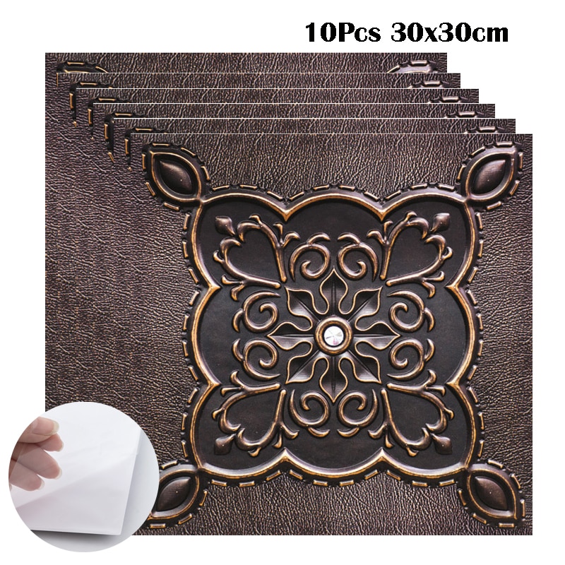 10Pcs/Set European Classical 3D Wall Tile Sticker Self-adhesive Waterproof Kitchen Bathroom Home Decoration DIY Removable