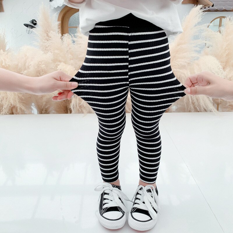 Leggings voor kinderen leggings voor babymeisjes kinderkleding meisjes katoenen baby bloemenstrepen leggings voor meisjes van 5-16 jaar: D21301h- zwarte / 130cm