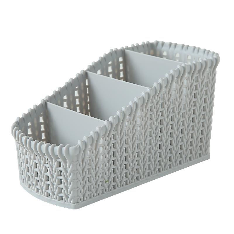 Caja organizadora de maquillaje de plástico contenedor de almacenamiento de cosméticos cestas de mimbre de escritorio varias cajas de maquillaje para Baño: Gris claro